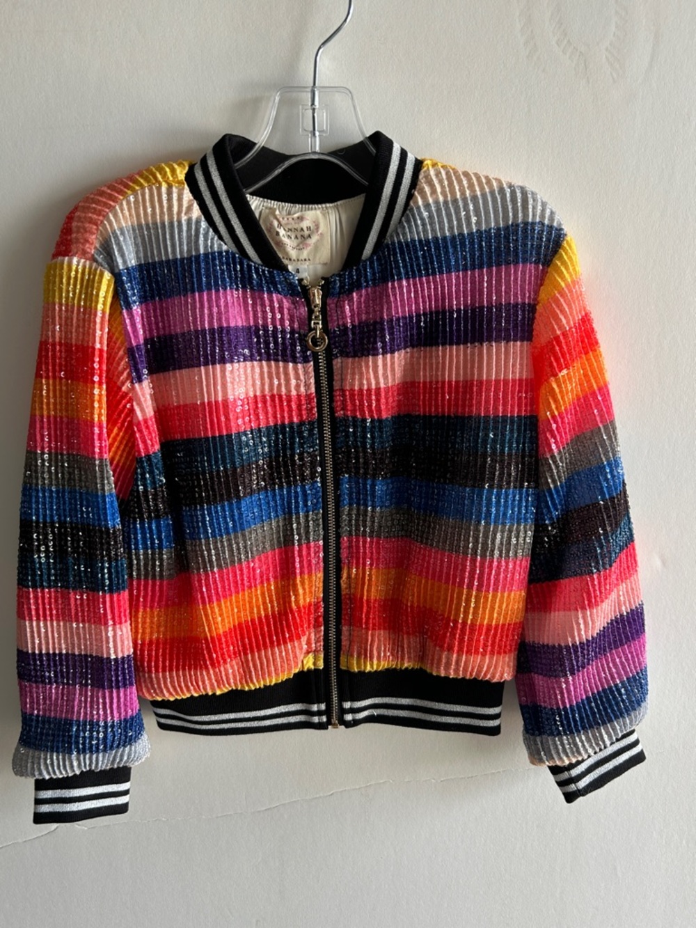 Hannah Banana Multicolor Sequin Striped Bomber Jacket. NWT! Adorable! Size 4